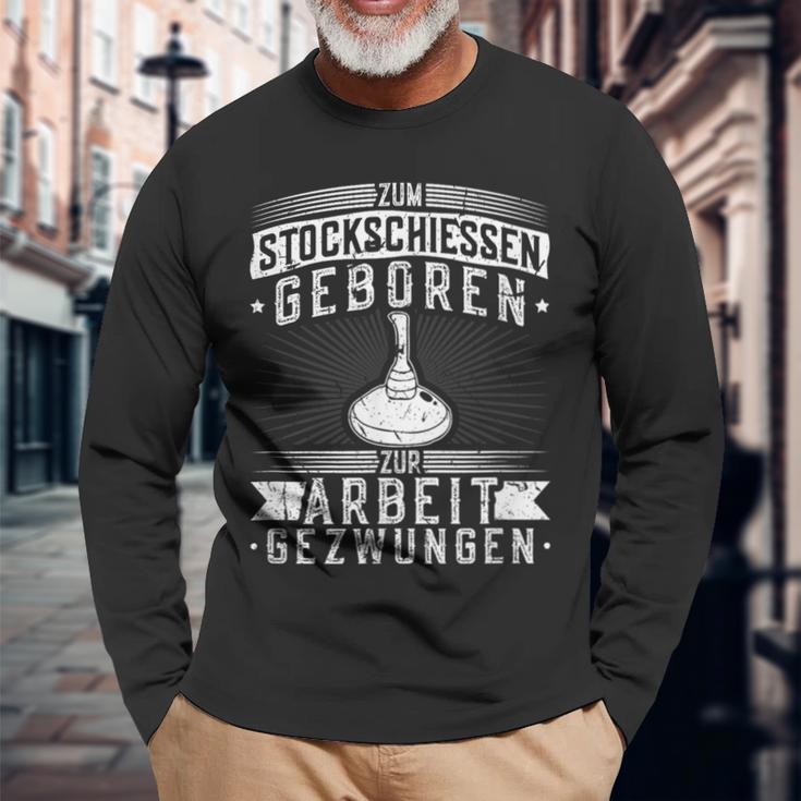 Stockfeuer Geboren Work Gezzwungen Icestock Sport Langarmshirts Geschenke für alte Männer