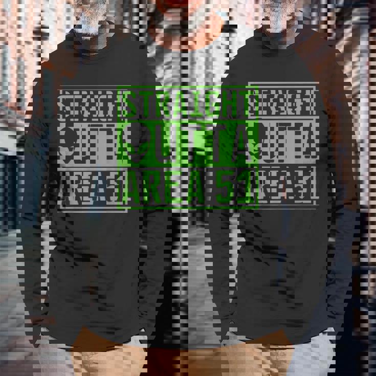 Straight Outta Area 51 Alien Ufo Hunting Long Sleeve T-Shirt Gifts for Old Men