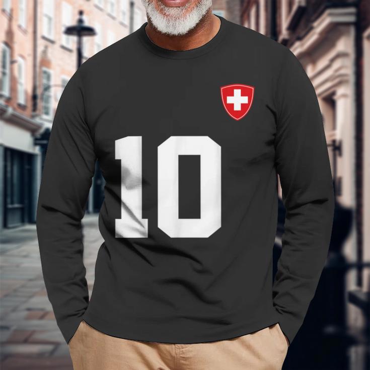 Switzerland 10 Sport Enthusiast Swiss Flag Suisse Fan Jersey Langarmshirts Geschenke für alte Männer