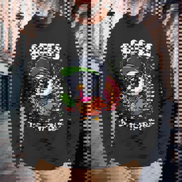 Thanksgiving Boy Turkey Boss Of The Table Long Sleeve T-Shirt Gifts for Old Men