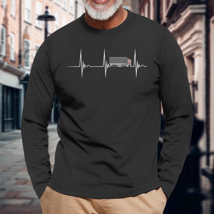 Trucker Driver Heartbeat Ecg Pulse Truck Trucker Driver Langarmshirts Geschenke für alte Männer