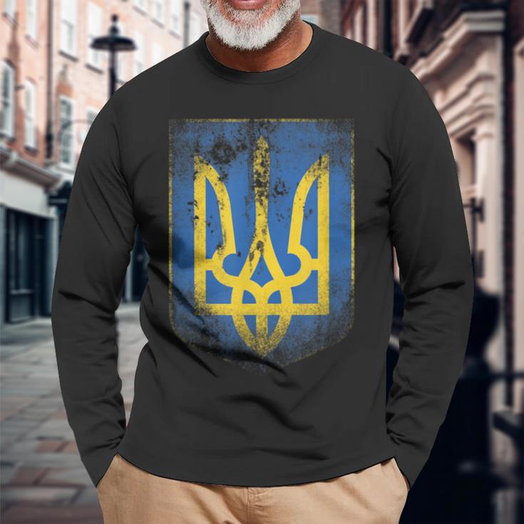 Ukraine Flag Crest Flag Logo Ukraine Langarmshirts Geschenke für alte Männer