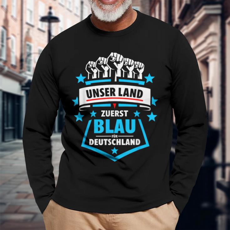 Unser Land Zuerst Blau Für Deutschland Gegen Grün Langarmshirts Geschenke für alte Männer