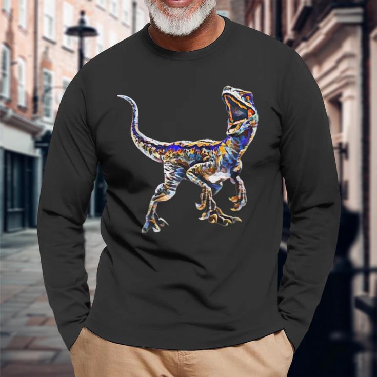 Velociraptor Raptor Dinosaur Dinosaur Prehistoric Dino Langarmshirts Geschenke für alte Männer