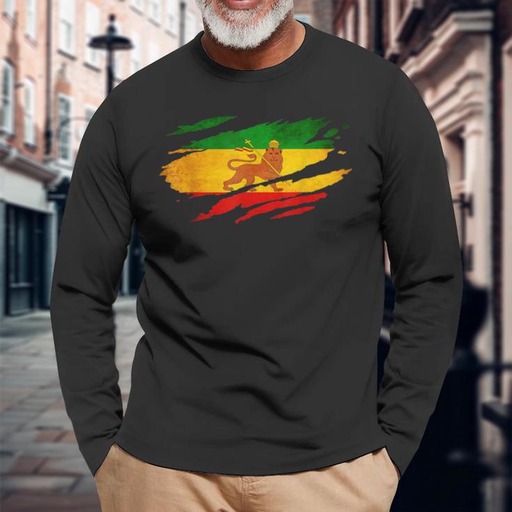 Vintage Ancient Ethiopia Flag Lion Judah Rasta Reggae Langarmshirts Geschenke für alte Männer