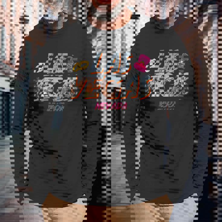 Wedding Las Vegas Nevada Bride Groom Bouquet Rings Long Sleeve T-Shirt Gifts for Old Men