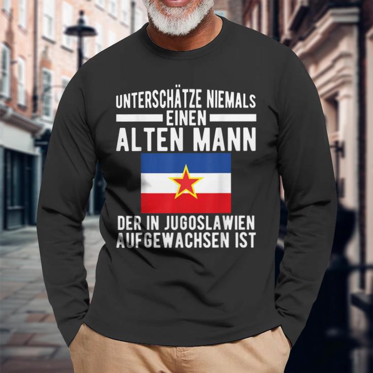 Yugoslavija Flag Balkan Sfrj Josip Broz Tito Yugoslavia Langarmshirts Geschenke für alte Männer