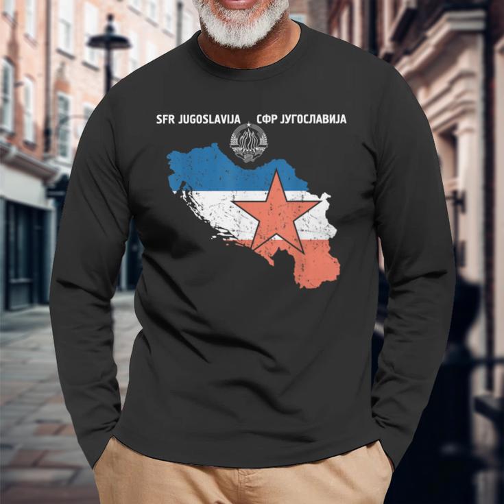 Yugoslavija Flag Balkan Sfrj Yugoslavia Langarmshirts Geschenke für alte Männer