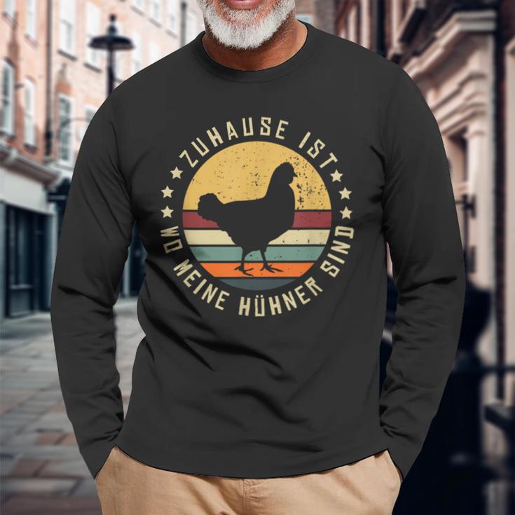 Zuhause Ist Wo Meine Hühner Sind Bauernhof Retro Huhn Henne Langarmshirts Geschenke für alte Männer