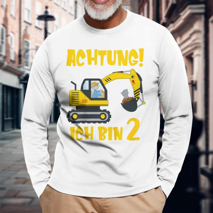 Children's Achtung Ich Bin 2 Jahre Alt Bagger Zum 2Nd Birthday Boys Langarmshirts Geschenke für alte Männer