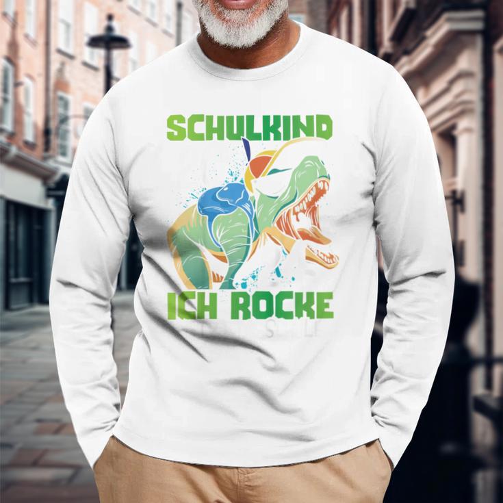 Children's School Child 2024 Dinosaur Ich Rocke Jetzt Die Schule Langarmshirts Geschenke für alte Männer