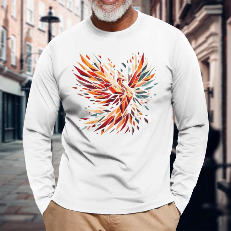 Cooles Phönix-Vogel-Symbol Im Kubismus-Kunst-Stil Weihnachten Langarmshirts Geschenke für alte Männer