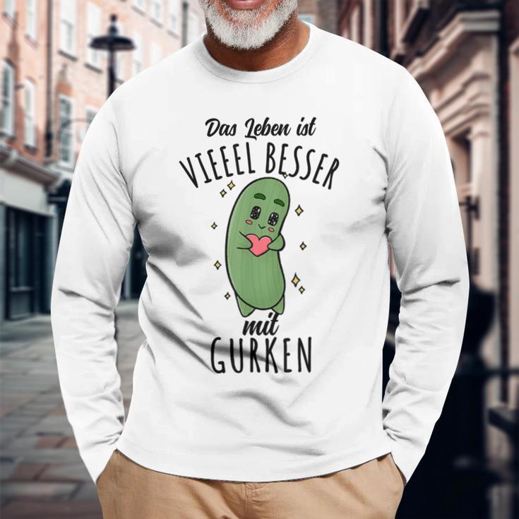 Das Leben Ist Besser Mit Gurken Langarmshirts Geschenke für alte Männer