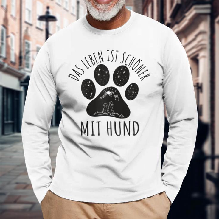 Das Leben Ist Schöner Mit Hund Gray Langarmshirts Geschenke für alte Männer