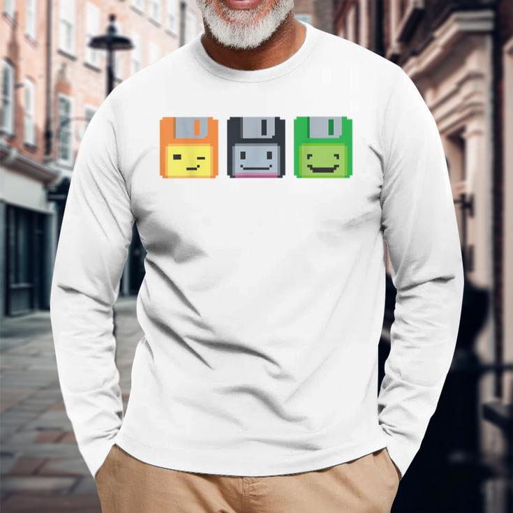 Diskette Floppy Retro Nerd Gamer Pixel Langarmshirts Geschenke für alte Männer