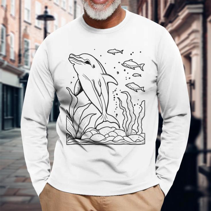 Dolphin Ausmalen Und Selbst Bemalen Colouring Langarmshirts Geschenke für alte Männer