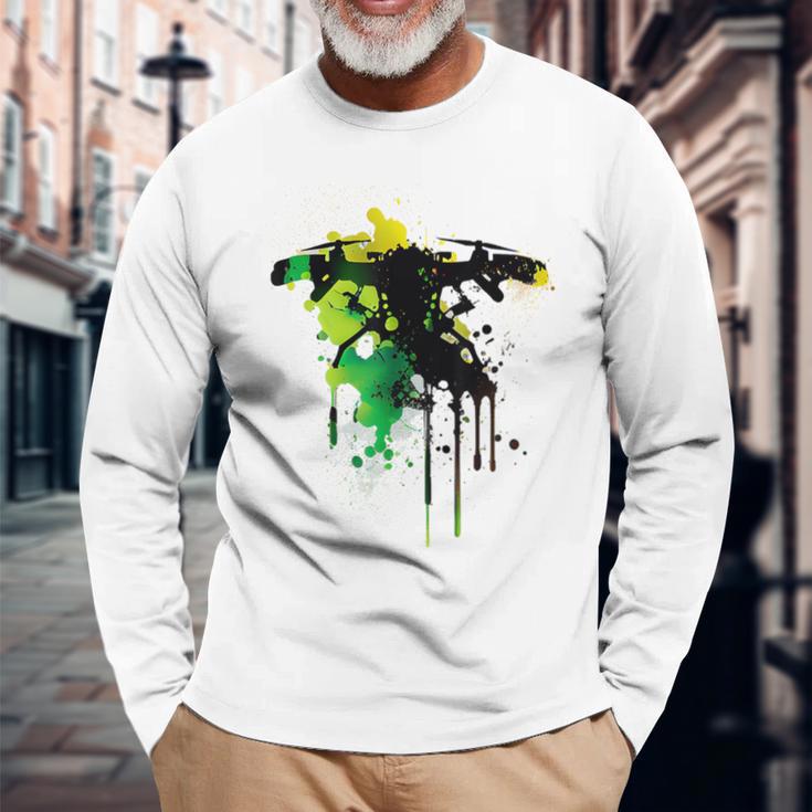 Drone Pilot Colourful Colours Drone Pilot Drone Langarmshirts Geschenke für alte Männer