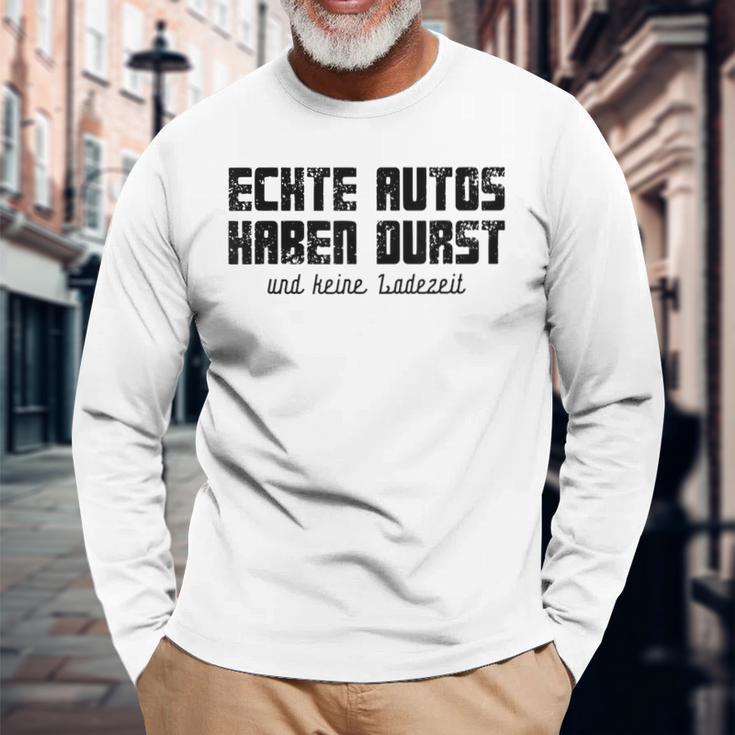 Echte Autos Haben Durst Motorschau Benzin Ps Autofan Gray Langarmshirts Geschenke für alte Männer