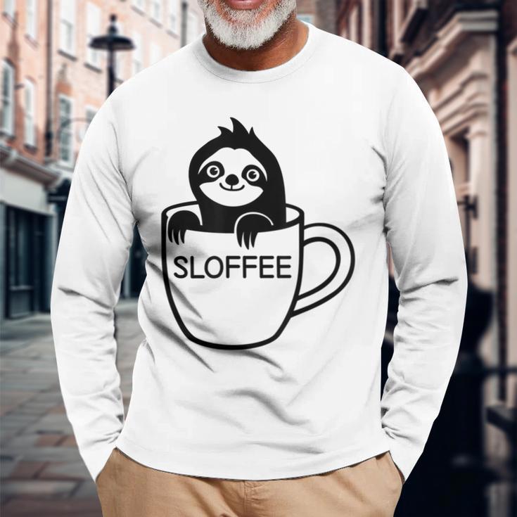 Faultier Und Kaffee Sloffee Lustig Witze Sarkastisch Langarmshirts Geschenke für alte Männer