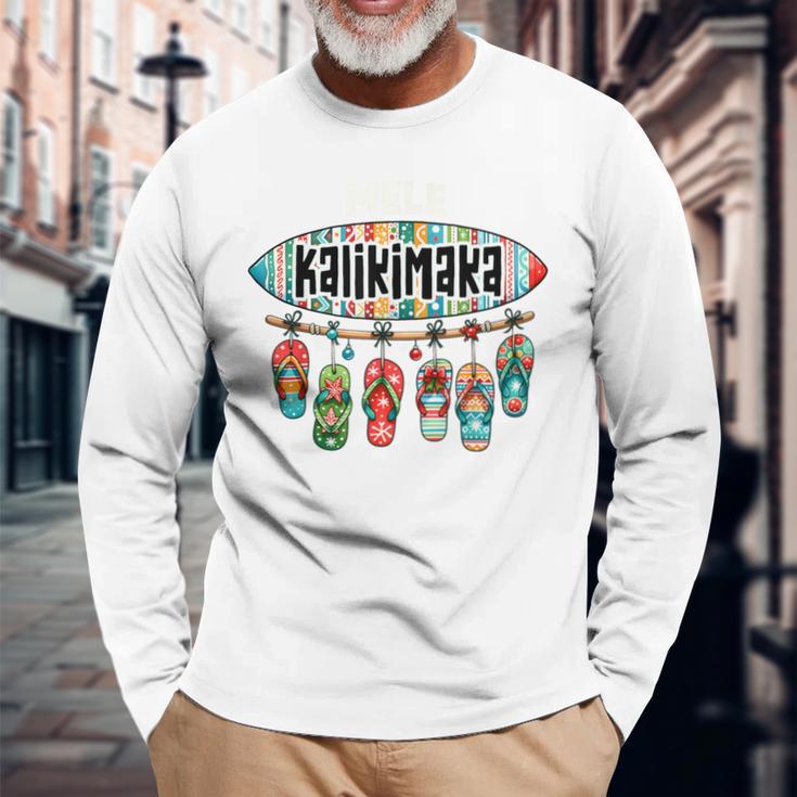 Hawaiian Christmas Mele Kalikimaka Surf Board Long Sleeve T-Shirt