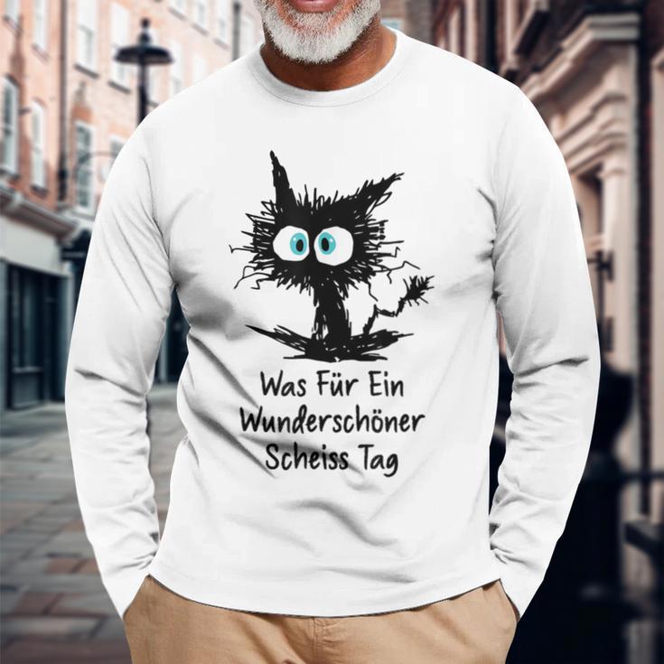 Was Für Ein Wonderschön Scheißtag Scheiss Tag Cat Gray Langarmshirts Geschenke für alte Männer