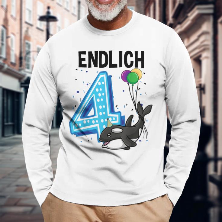 Geschenk 4 Jahre Alt Orca Wal Geburtstag Langarmshirts Geschenke für alte Männer