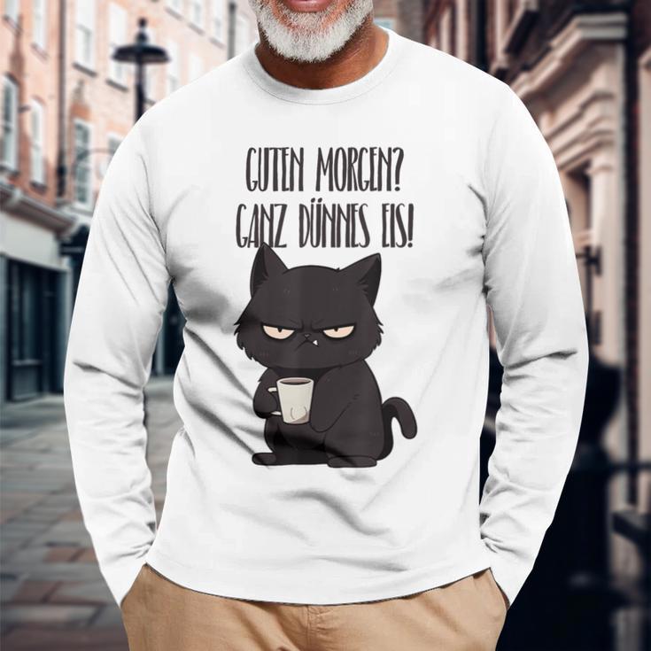 Guten Morgen Ganz Dünnes Eis Kawaii Cat Morgenmuffel Gray Langarmshirts Geschenke für alte Männer