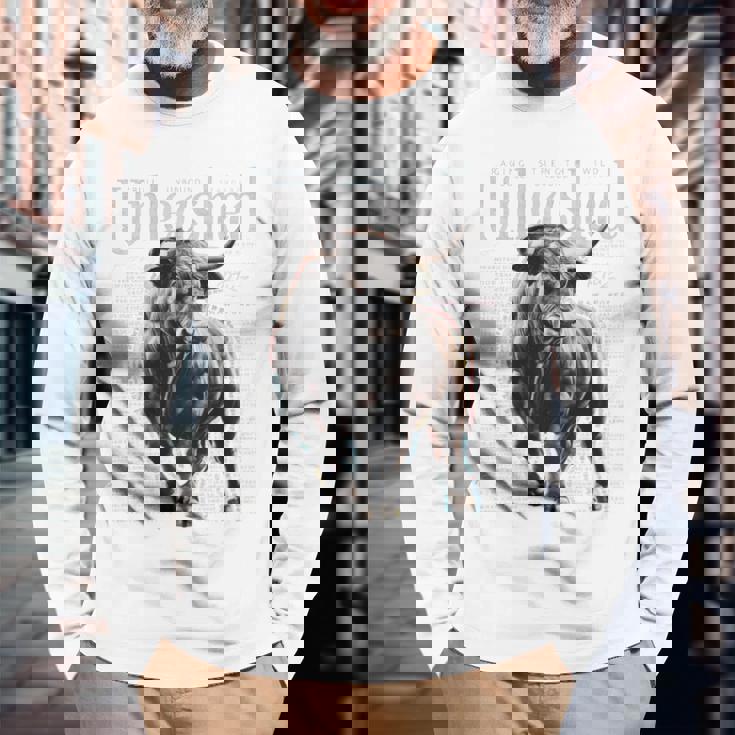 Hip Hop Urbanointage Edgy Y2k Backprint Streetwear Toro Maglietta a maniche lunghe Regalos para ancianos