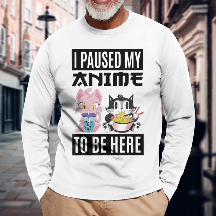 Ich Habe Meinen Anime Pausiert Hier Zu Sein Ramen Kawaii Cat Gray Langarmshirts Geschenke für alte Männer