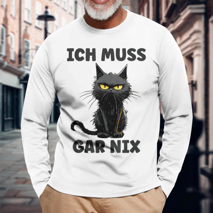 Ich Muss Gar Nix Böse Katze Inabhäng Langarmshirts Geschenke für alte Männer