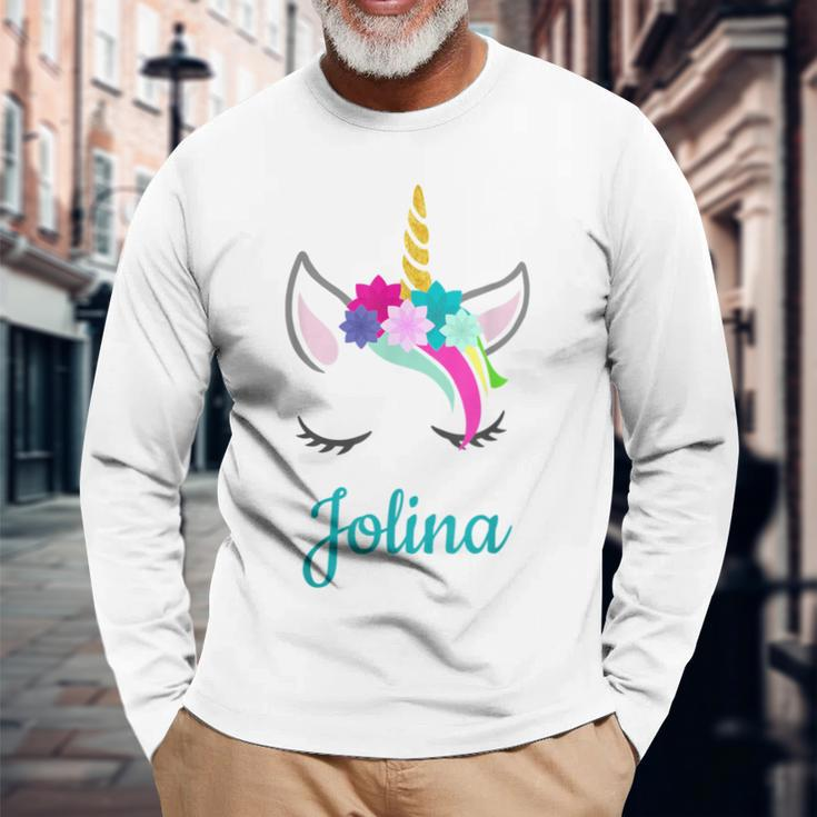 Jolina Name Geschenk Colourful Unicorn Jolina Langarmshirts Geschenke für alte Männer