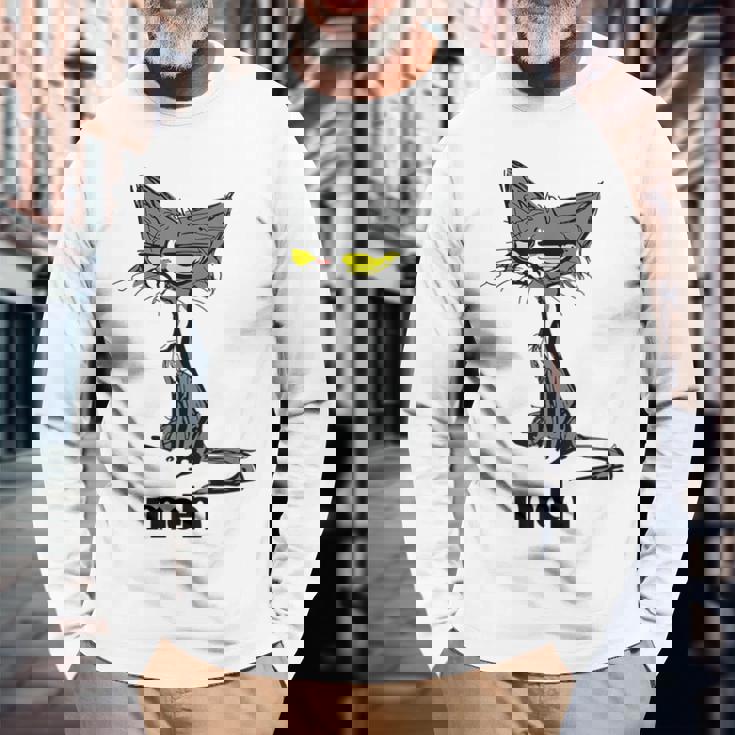 Meh Grey Cat Kitty Humor Novità Cat Tops Maglietta a maniche lunghe Regalos para ancianos