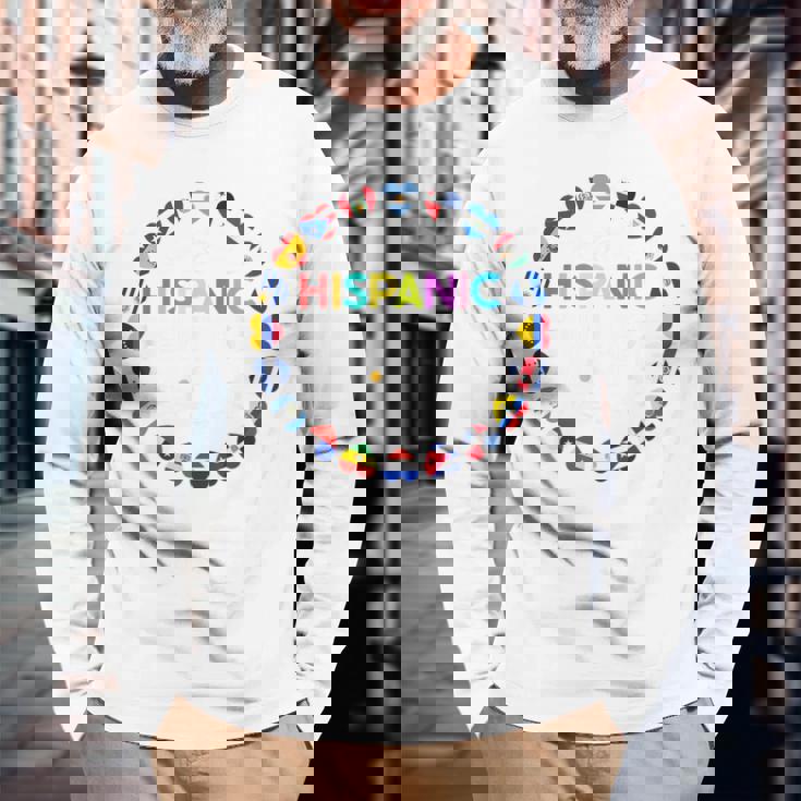 National Hispanic Heritage Month All Countries Flags Hearts Long Sleeve T-Shirt Gifts for Old Men