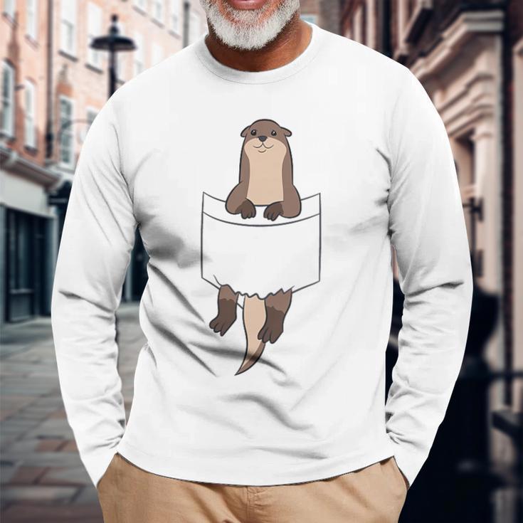 With Otter In Der Tasche Seeotter Liebe Otter Gray Langarmshirts Geschenke für alte Männer