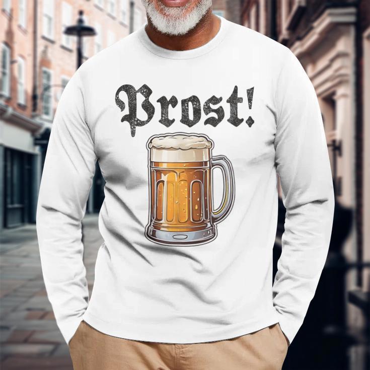 Prost Oktoberfest Bierfest Munich Lederhosen Gray Langarmshirts Geschenke für alte Männer