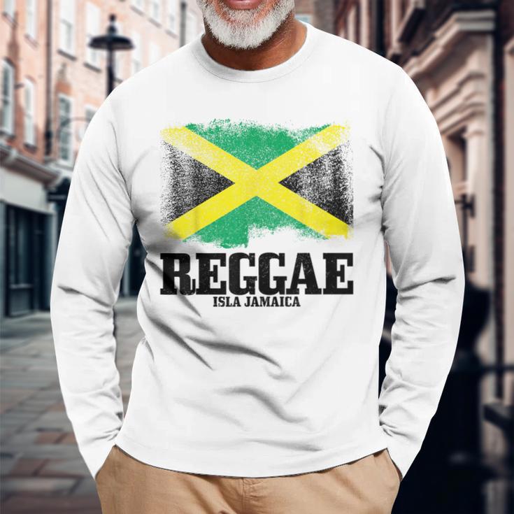 Reggae Isla Jamaica Jamaica Flag Rastafari Rastaintage Gray Langarmshirts Geschenke für alte Männer