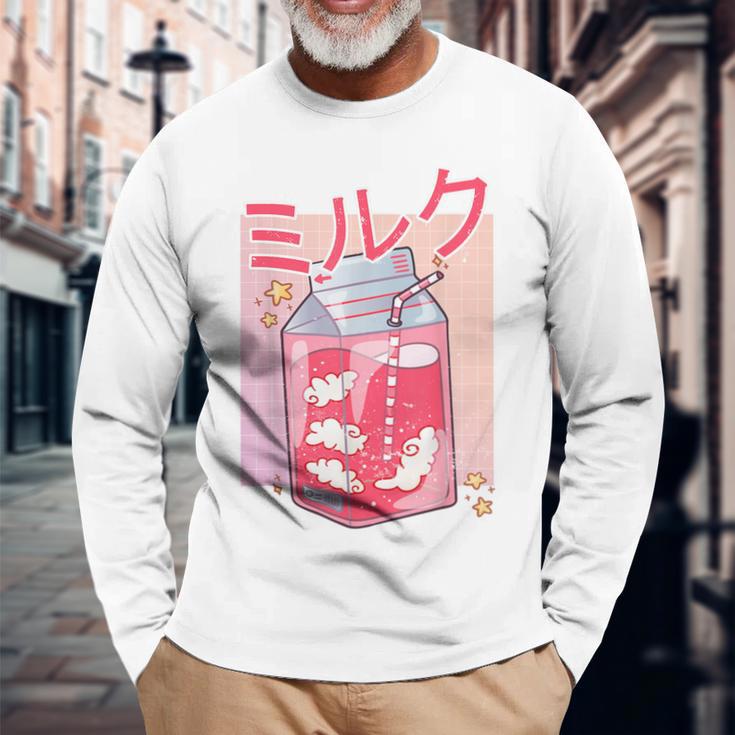 Retro 90S Soft Grunge Japanese Kawaii Strawberry Milk Langarmshirts Geschenke für alte Männer