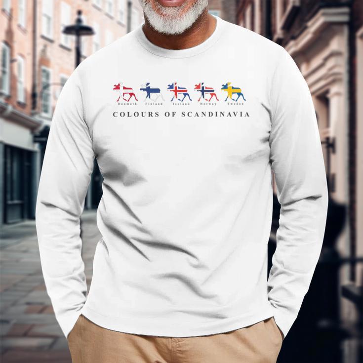 Scandinavia Flags Elk Colours Sweden Norway Iceland Gray Langarmshirts Geschenke für alte Männer