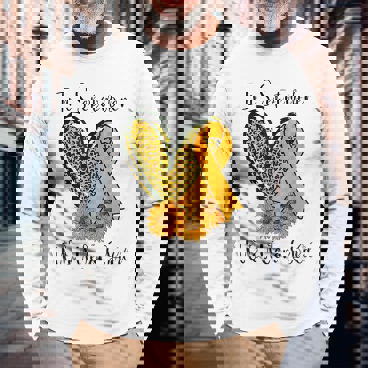 In September We Wear Gold Childhood Cancer Awareness Ribbon Long Sleeve T-Shirt Gifts for Old Men