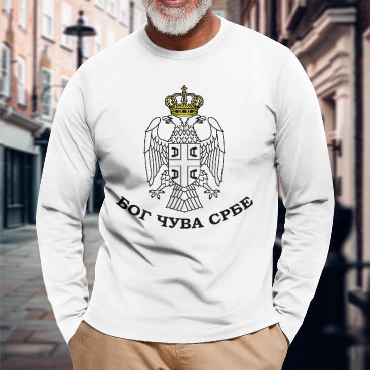 Serbian Eagle Moor Cuva Srbe Srbija Serbia Srpska Cetnik Blue Langarmshirts Geschenke für alte Männer