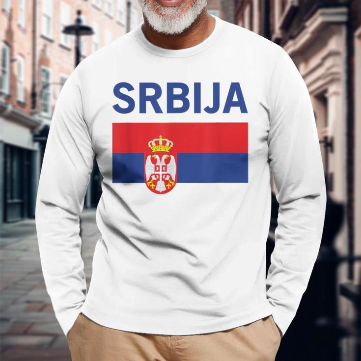 Serbian Flag Football Fan Serbia Srbija Langarmshirts Geschenke für alte Männer