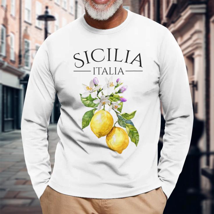 Sicilia Italian Souvenir Italy Lemon Langarmshirts Geschenke für alte Männer