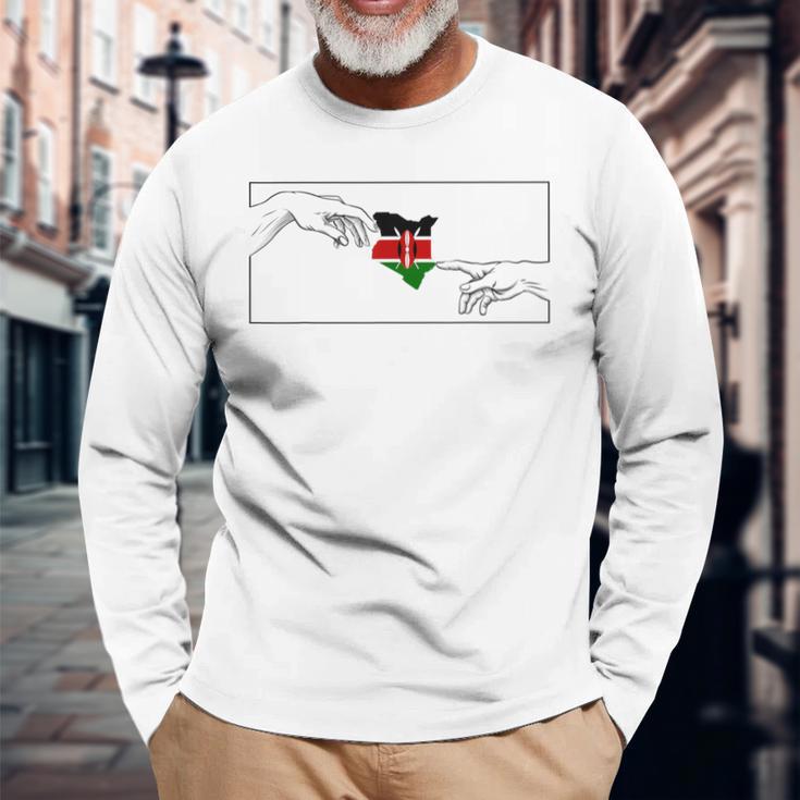 Silhouette Kenya Flag Michelangelo Hands Kenya Langarmshirts Geschenke für alte Männer