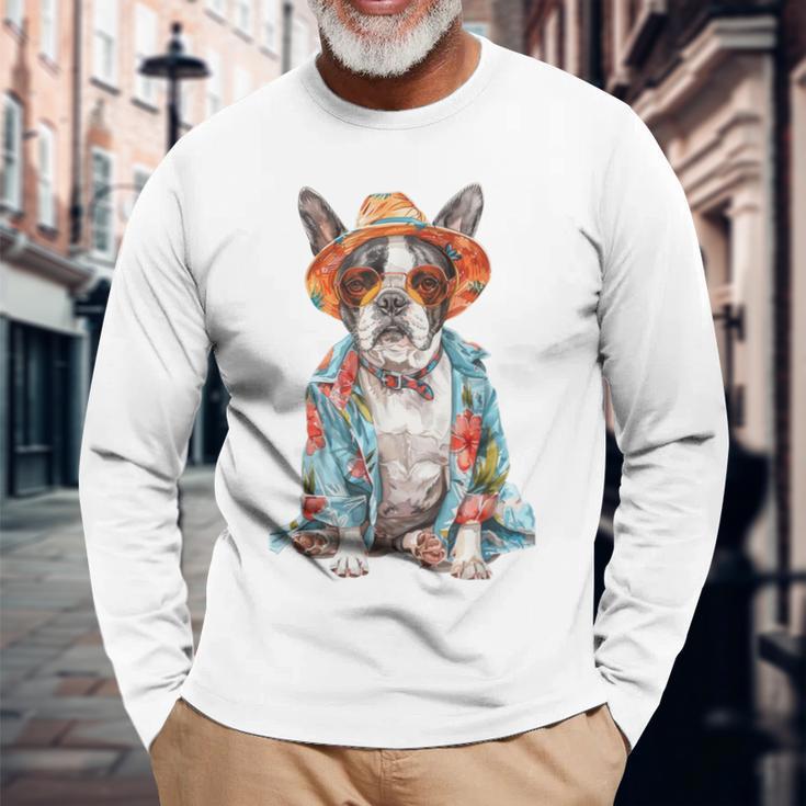 Summer Dog Boston Terrier Langarmshirts Geschenke für alte Männer