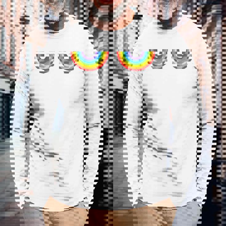Support Gay Les Pride Con Tette Arcobaleno Maglietta a maniche lunghe Regalos para ancianos