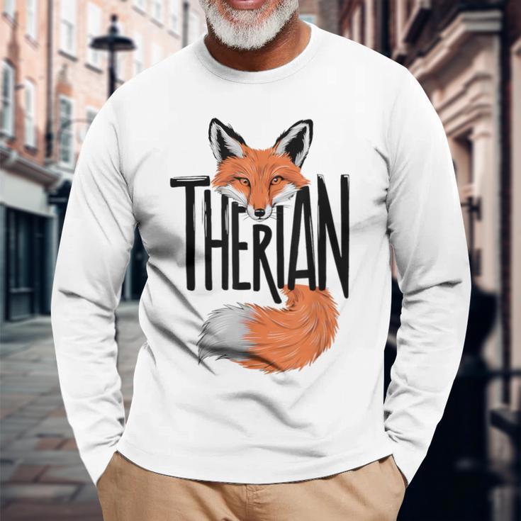 Text Fox Therian Fox Mask Long Sleeve T-Shirt - Monsterry