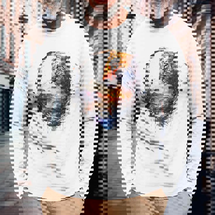 Tigre Animal Amante Arte Montañas Animal Tigre Camiseta de manga larga Regalos para ancianos