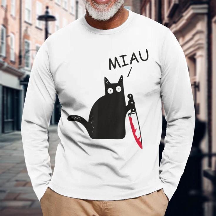 Verrückte Katze Mit Knife Crazy Cat With Knife Langarmshirts Geschenke für alte Männer