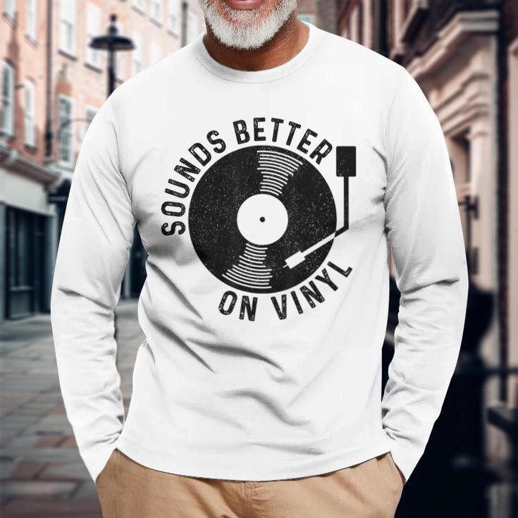 Vinyl Record Dj Record Retro Gray Langarmshirts Geschenke für alte Männer