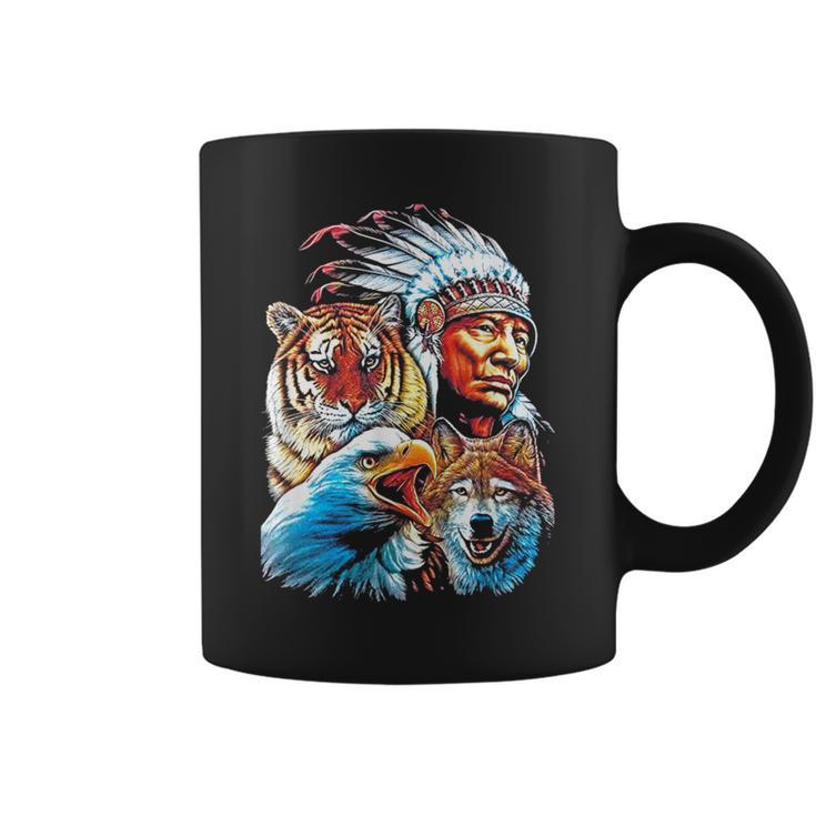Águila Lobo India Nativa Americana Americana Del Norte Taza de café